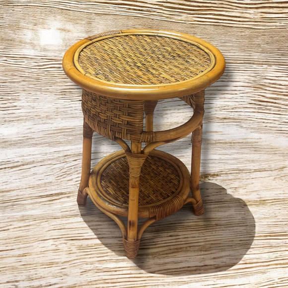 Vintage MCM Rattan and Bamboo side table BOHO Authentic Vintage MCM Home Decor - Picture 10 of 10